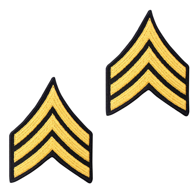 Sergeant Patch Rang Army Service Uniform Rank Patches - Enlisted Male - Pair